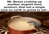 Mr. Beast cooking up another dogshit food product, that not a single soul on earth is going to eat :