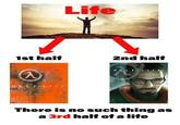 1st half HALF-LIFE Life 2nd half 2 HALF-LIFE? There is no such thing as a 3rd half of a life