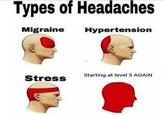 Types of Headaches Migraine Hypertension Stress Starting at level 3 AGAIN