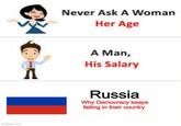 imgflip.com Never Ask A Woman Her Age Л A Man, His Salary Russia Why Democracy keeps failing in their country