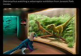 Deinonychus watching a velociraptor exhibition from Jurassic Park movies JURASSIC PARK