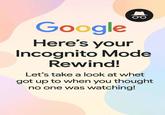 Google Here's your Incognito Mode Rewind! Let's take a look at whet got up to when you thought no one was watching!