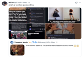 A "quote-tweet":https://knowyourmeme.com/memes/quote-retweets-qrts about "TikToker":https://knowyourmeme.com/memes/sites/tiktok Alana O'Brien, also known as Alana.28 or the Renaissance Girl. 