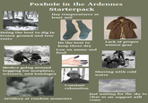 Foxhole in the Ardennes Starterpack Day temperatures at least 20F Doing the best to dig in frozen ground and tree roots Medics going around begging for morphine, scissors, and bandages Do the best to keep these dry Lack of proper winter gear Low on ammo and food Shaving with cold water Constant exhaustion Just waiting for the sky to clear so air support will come Artillery at random moments