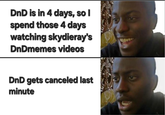 DnD is in 4 days, so I spend those 4 days watching skydieray's DnDmemes videos DnD gets canceled last minute
