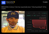 W Polymarket ⭑ @Polymarket X.com BREAKING: Andrew Tate has reportedly been "fully liquidated" of his crypto. 4.69 M 24H 1W 1M All Combined Per PnL Account V Show Trades $0.00 $-200,000.00 All PnL (Combined) $-794,093.73 $-400,000.00 $-600,000.00 dash.in $-800,000.00 Jan 2025 Apr 2025 Jul 2025 Oct 2025