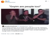 A "quote-tweet":https://knowyourmeme.com/memes/quote-retweets-qrts using the "Goyim Are People Too" "catchphrase":https://knowyourmeme.com/memes/cultures/catchphrases.