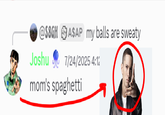 @S8GH A$AP my balls are sweaty Joshu 7/24/2025 4:12 mom's spaghetti
