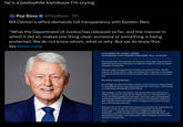 he's a p-------- kamikaze I'm crying Pop Base @PopBase 19h Bill Clinton's office demands full transparency with Epstein files: “What the Department of Justice has released so far, and the manner in which it did so, makes one thing clear: someone or something is being protected. We do not know whom, what or why. But we do know this: We Show more STATEMENT BY ANGEL UREÑA SPOKESMAN FOR FORMER PRESIDENT BILL CLINTON The Epstein Files Transparency Act imposes a clear legal duty on the U.S. Department of Justice to produce the full and complete record the public demands and deserves. However, what the Department of Justice has released so far, and the manner in which it did so, makes one thing clear: someone or something is being protected. We do not know whom, what or why. But we do know this: We need no such protection. Accordingly, we call on President Trump to direct Attorney General Bondi to immediately release any remaining materials referring to, mentioning, or containing a photograph of Bill Clinton. This includes, without limitation, any records that may exist and are subject to disclosure under the Act (Public Law 119-38 enacted Nov. 19, 2025), including grand jury transcripts, interview notes, photographs, and findings by the United States Attorney for the Southern District of New York (as referenced under oath to Congress by President Trump's first-term Attorney General). Refusal to do so will confirm the widespread suspicion the Department of Justice's actions to date are not about transparency, but about insinuation using selective releases to imply wrongdoing about individuals who have already been repeatedly cleared by the very same Department of Justice, over many years, under Presidents and Attorneys General of both parties. ###