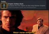 ALLO Today Empire Strikes Back Conquer the first region as the Holy Roman Empire 2.8% of players have this achievement Your new empire?