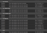 Top Results Disney+ Disney+ Disney+ Your subscription has been canceled Your subscription will soon be canceled Your subscription will soon be canceled Two Weeks Ago Disney+ Fri 12/19/2025 12:... Wed 12/10/2025 ... Sun 12/14/2025 7:... Your subscription will soon be canceled Disney+ Your subscription will soon be canceled Sat 12/6/2025 7:0... Tue 12/2/2025 7:0... ✓ Three Weeks Ago Disney+ Disney+ Last Month Your subscription will soon be canceled Your subscription will soon be canceled Fri 11/28/2025 7:0... Mon 11/24/2025 ... Disney+ Disney+ Disney+ Disney+ Disney+ Your subscription will soon be canceled Your subscription will soon be canceled Your subscription will soon be canceled Your subscription will soon be canceled Your subscription will soon be canceled Thu 11/20/2025 7: Sun 11/16/2025 7:... Wed 11/12/2025 ... Sat 11/8/2025 7:0... Tue 11/4/2025 7:0... Disney+ Your subscription will soon be canceled Sun 11/2/2025 7:0... ✓ Older Disney+ Your subscription will soon be canceled Fri 10/31/2025 8:0...