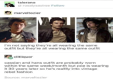 talerano rosalysaoirse Follow marveltozier i'm not saying they're all wearing the same outfit but they're all wearing the same outfit clitliquor cassian and hans outfit are probably worn within the same week/month but poe is wearing it 30 years later so he's realllly into vintage rebel fashion Source: marveltozier