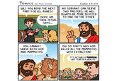 TOMICS by Tom Gould WILL YOU READ THE NEXT PART FOR US, AGNES? OKAY, UM... THEN JESUS SAYS... Luke 16:13 NO SERVANT CAN SERVE TWO MASTERS. HE WILL ALWAYS BE MORE DEVOTED TO ONE OR THE OTHER. YOU CANNOT SERVE BOTH GOD AND MAMMOTHS! OH! SO THAT'S WHY GOD KILLED ALL THE MAMMOTHS WITH EXTINCTION! IT'S ACTUALLY MAMMON. LIKE "EARTHLY WEALTH." 9/17/25 TOM GOULD