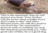 The original Immunity Dog meme. The meme grants you immunity from memes that wish harm upon you.