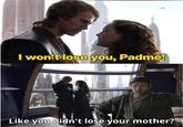 I won't lose you, Padmé! Like you didn't lose your mother?