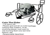 Cato The Elder -118 years old -Please god just let us nuke Carthage, nothing else matters, I'll do anything please I just want to see burning flesh one last time before I die -Respectable bipartisan