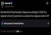 A post by Hasan Piker about Nick Shirley's Somali daycare fraud espose video. He criticizes Nick.