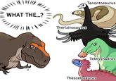 WHAT THE...? Therizinosaurus Tenontosaurus www wwww www Tethyshadros Thescelosaurus