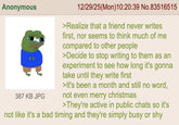 Anonymous 387 KB JPG 12/29/25(Mon) 10:20:39 No.83516515 >Realize that a friend never writes first, nor seems to think much of me compared to other people >Decide to stop writing to them as an experiment to see how long it's gonna take until they write first >It's been a month and still no word, not even merry christmas >They're active in public chats so it's not like it's a bad timing and they're simply busy or shy