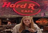 A meme about the cinnabon girl. It claims she is now working at the "hard R" cafe.