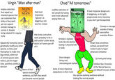 Virgin "Man after man" Implies extinction that wiped out smartest species that can customize their body as they want, yet non-sapient animals manage to survive it, despite MAN after MAN AN ANTHROPOLOGY DOUGAL DIXON MUTHOR OF AFTER MAN & THE NEW NOSAL FOREWORD BY BRIAN ALDISSs being adapted for singular niche Had most impressive "species" at beggining, rest was less unique Chad "All tomorrows" Justifies extinction of star people by having even more advanced wiping them out All Tomorrows It least impresive designs are in beggining, so rest gets progressively more impresive so you don't get dissapointed Conveys a message outside of being speculative evolution fiction Apparently humanity cannot Чи genetically modify any other species, as they used themselves to make new big animals, when not all animal species were extinct, just the larger ones, pointless unethical decision title kinda contradicts itself, probably to tie in with author's other book, which isn't even spin-off of it OUCH! Artstyle is stylized, looks like old skeches making it characteristic in looks Shows how sometimes animals can went from creator's joke to hyper advanced civilization None of their species evolved sentience, as then they would just became normal people Great designs being cool, interesting and realistic Some of most impresive adaptations to their niche Qu have great setup A Billion Year Chronicle of the Myriad Species and Mixed Fortunes of Mar Has species evolving sentience without looking like normal people