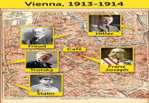 Vienna, 1913-1914 WIEN INRE STADEN. Skalu 1:20000 Nder Jimnig Stadibers . 1ere Stella lepotted Landstrafe V: Winder Margerim Maria argent X Ferrit XMeidling XST Oftebring TV Servals T Having XX Brigittman A Tordial Pain appl Freud Café Hitler Trotsky Franz Joseph Stalin Lands Biographisches Institut in Leigrig Titan:
