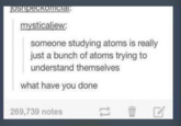 JOSNPECKOnicial. mysticaljew: someone studying atoms is really just a bunch of atoms trying to understand themselves what have you done 269,739 notes [l ט