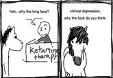 heh.. why the long face? Ketamine therapy clinical depression. why the f--- do you think.