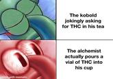 made with mematic The kobold jokingly asking for THC in his tea The alchemist actually pours a vial of THC into his cup