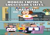 MONGOL EMPIRE'S SUCCESSOR STATES: 3 ปี ปี CHAGATAI "You guys always act like you're better than me" imgflip.com www GOLDEN HORDE ILKHANATE (TV YUAN DYNASTY