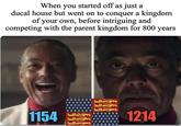 When you started off as just a ducal house but went on to conquer a kingdom of your own, before intriguing and competing with the parent kingdom for 800 years 1154 1214 5.8