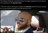 The QAnon Shaman reveals that he no longer supports Trump due to his handling of the Epstein Files "The man alone refusing to release the Epstein client list was enough for me and other people to be like ok this is bs” CC
