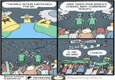 "TREMBLE IN FEAR EARTHLINGS, FOR WE.. 1 YEAH R ..HAVE TAKEN YOUR WORLD'S LEADERS AWAY. SURRENDER PEACEFU.. ㅁ☆ D MEANH 7 THA WHISTLE 0 THANKS GUYS VOTE 4 D..DID WE WIN? 0 I GUESS Bonus comics & panels on PATREON @SpaceboyCantLol