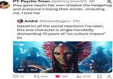 PT: Psycho Tman @johnny_tmanV2.6h X they gave neytiri her own shadow the hedgehog and everyone's losing their minds. including me. I love her André @AndreSegers. 21h based on all the social reactions i've seen, this one character is single-handedly dismantling 15 years of "no culture impact" bs GIF ALT 13 844 16K ili 217K