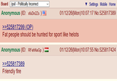 Board /pol/ - Politically Incorrect Anonymous (ID: xfuDn2Zs) >>525817299 (OP). Settings Mobile Home 01/12/26(Mon) 10:07:17 No.525817389 Fat people should be hunted for sport like helots Anonymous (ID: RFehNaGp ) = >>525817389 Friendly fire 01/12/26(Mon)10:07:55 No.525817424