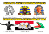 PHARAOH'S NAMES IN THE NEW KINGDOM Tutankhamun (Living image of Amun) Thutmose Ramesses (Thoth is born) (Ra has fashioned him) PHARAOH'S NAMES DURING DINASTY ZERO Horus Scorpion Double Falcon Crocodile