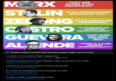 MARX STYLIN "THEY ARE WORSE THAN PEDOPHILES." "IT'S A PATHOLOGICAL BOURGEOIS VICE." ZELONG CASTRO "IT'S A CAPITALIST PERVERSION." "A HOMOSEXUAL CANNOT BE REVOLUTIONARY." GUEVERA AL INDE "HARD WORK WILL MAKE THEM REAL MEN." "THERE IS A CURE AGAINST HOMOSEXUALITY." Readers added context they thought people might want to know 1.) There is no record of Marx saying this. books.google.com/books?id=g/TOC... (pg. 771) 2.) This is a quote from Harry Whyte, a gay communist, not Stalin. marxist.com/letter-to-stal... 3.) There is no record of Mao Zedong saying this. justice.gov/sites/default/... 4.) Castro decriminalized homosexuality in Cuba. bbc.com/news/world-lat... uscis.gov/archive/resour... 5.) This is likely a statement by Castro: nytimes.com/1995/01/22/mov...