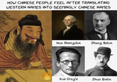 HOW CHINESE PEOPLE FEEL AFTER TRANSLATING WESTERN NAMES INTO SEEMINGLY CHINESE NAMES Hua Shengdun Zhang Bolun Xue Ding'e Zhuo Bielin