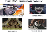 THE 1939 NUCLEAR FAMILY NEURODIVERGENT DAD MALE MOM DAUGHTER WOKE DOG