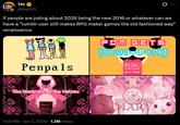 A tweet by toydrill. It reads, "if people are joking about 2026 being the new 2016 or whatever can we have a 'tumblr user still makes RPG maker games the old fashioned way' renaissance."
