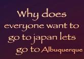 A meme reading, "Why does everyone want to go to Japan let's go to Albuquerque instead." 