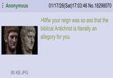 Anonymous 01/17/26(Sat) 17:03:46 No. 18298070 >Mfw your reign was so ass that the biblical Antichrist is literally an allegory for you. 80 KB JPG