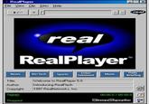 RealPlayer Eile View Clip Sites Help real RealPlayer™ real News Biz/Tech Sports Enter- tainment Music Daily Briefing Title: Author: Welcome to RealPlayer 5.0 Introducing RealFlash Copyright: 1997 RealNetworks, Inc. Stereo Stopped 00:00.0/ 00:00.0 Steven Memories