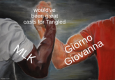 imgflip.com would've been great casts for Tangled MLK Giorno Giovanna
