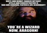 WOTC AND REDDIT: RANGER WITHOUT SPELLS AND CONCENTRATION IS BAD AND SURVIVAL FEATURES ARE REDUNDANT! imgflip.com YOU'RE A WIZARD NOW, ARAGORN!