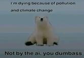 A polar bear reaction image. The caption claims pollution kills polar bears, not AI.