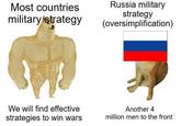 Most countries military strategy Russia military strategy (oversimplification) We will find effective strategies to win wars Another 4 million men to the front