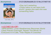 Anonymous BILL MURRAY GROUNDHOG DAY 2 01/21/26(Wed)08:23:13 No.217487118 >Day isn't restarting >Oops haha no we were both drunk I guess she said she was consenting haha 123 KB JPG Anonymous >>217487118 (OP). 01/21/26(Wed)12:43:43 No.217491038 >BREAKING: Local Weatherman Becomes World Class Pianist Overnight, Reads The Minds Of Everyone In A Cafe, Then Rapes A Coworker