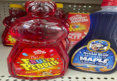 PE SERVING SUGGESTION Mrs Butter worth's Post FRUITY PEBBLES NATURALLY AND ARTIFICIALLY FRUIT FLAVORED Flavored Syrup 24 FL OZ (1 PT 8 FL OZ) 710ml BRAND Mrs Butter worth's FRUITY PEBBLES PANCAKE KIT O 9 CAPN CRUNCH'S OCEAN BLUE ARTIFICIALLY MAPLE FLAVORED SYRUP 100 CALORIES PER SERVING 24 FL OZ (710 ml) D O
