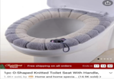 อ Christmas Free shipping on all orders Deal Ends in 17:14:32 1pc O-Shaped Knitted Toilet Seat With Handle, 1.4K+ sold, by Ho Home and home specia... (14.9K sold) >